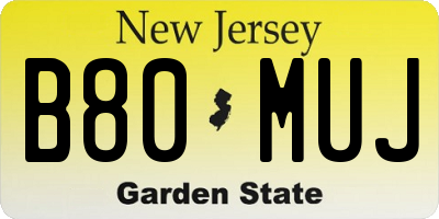 NJ license plate B80MUJ