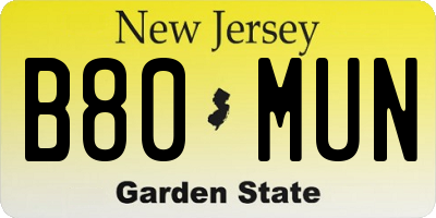 NJ license plate B80MUN