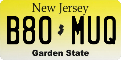 NJ license plate B80MUQ