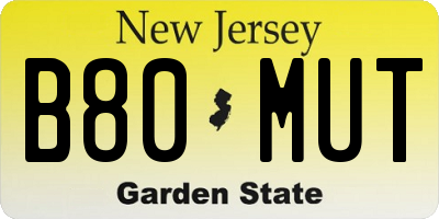 NJ license plate B80MUT