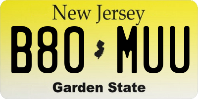 NJ license plate B80MUU