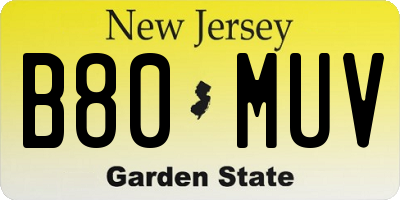 NJ license plate B80MUV