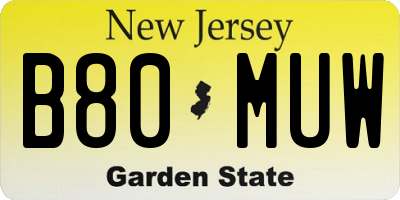 NJ license plate B80MUW