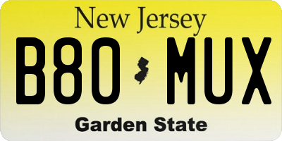 NJ license plate B80MUX