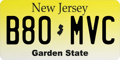 NJ license plate B80MVC