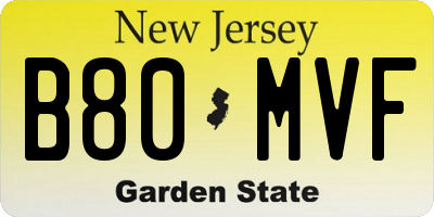 NJ license plate B80MVF