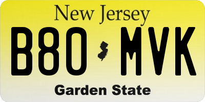 NJ license plate B80MVK