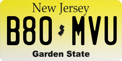 NJ license plate B80MVU