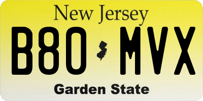 NJ license plate B80MVX