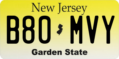 NJ license plate B80MVY
