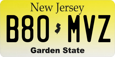 NJ license plate B80MVZ