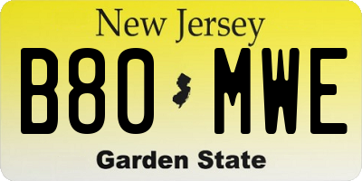 NJ license plate B80MWE