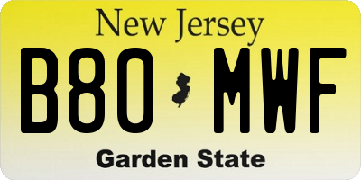 NJ license plate B80MWF