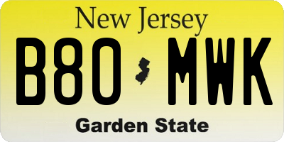 NJ license plate B80MWK
