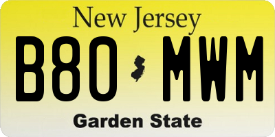NJ license plate B80MWM