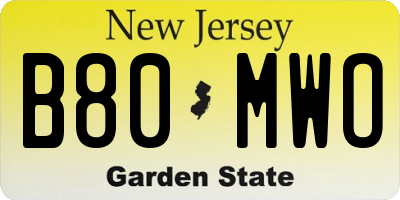 NJ license plate B80MWO