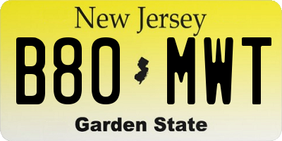 NJ license plate B80MWT