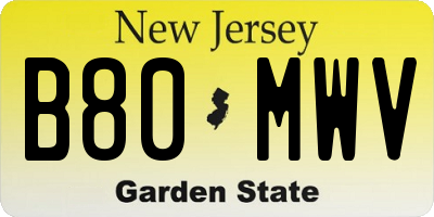 NJ license plate B80MWV