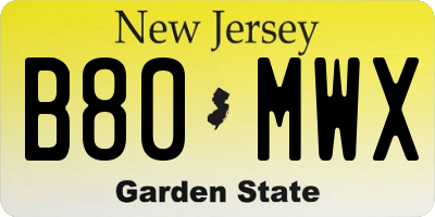 NJ license plate B80MWX