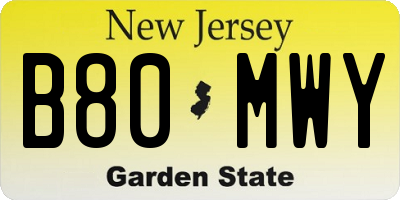 NJ license plate B80MWY