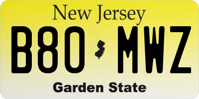 NJ license plate B80MWZ
