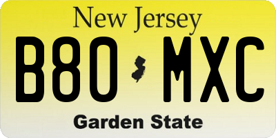 NJ license plate B80MXC