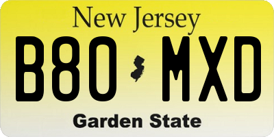 NJ license plate B80MXD
