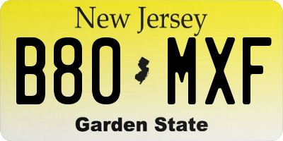 NJ license plate B80MXF