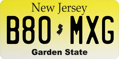 NJ license plate B80MXG