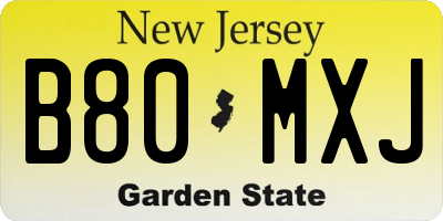 NJ license plate B80MXJ