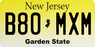 NJ license plate B80MXM
