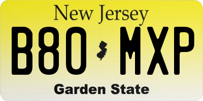 NJ license plate B80MXP