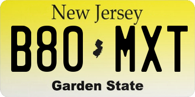 NJ license plate B80MXT