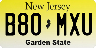 NJ license plate B80MXU