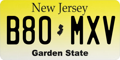 NJ license plate B80MXV