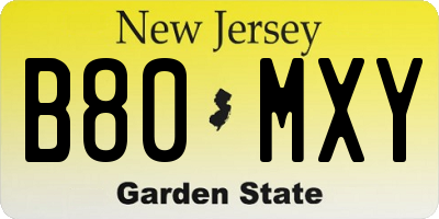 NJ license plate B80MXY