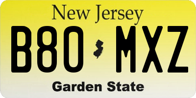 NJ license plate B80MXZ