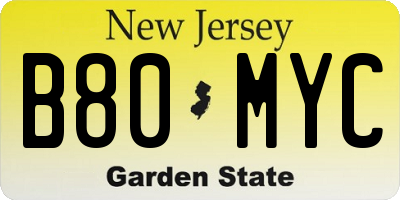 NJ license plate B80MYC