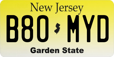 NJ license plate B80MYD