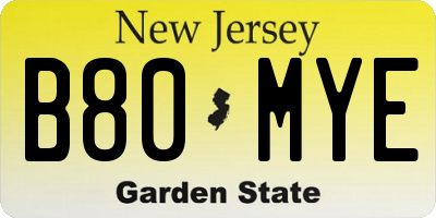 NJ license plate B80MYE
