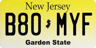 NJ license plate B80MYF