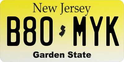 NJ license plate B80MYK