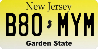 NJ license plate B80MYM