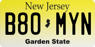 NJ license plate B80MYN