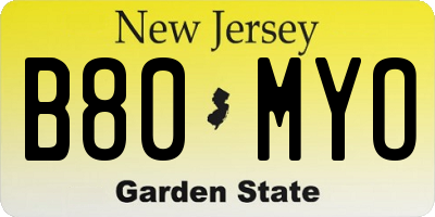 NJ license plate B80MYO