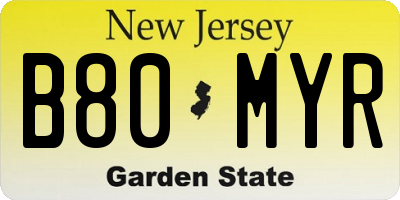 NJ license plate B80MYR