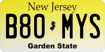 NJ license plate B80MYS