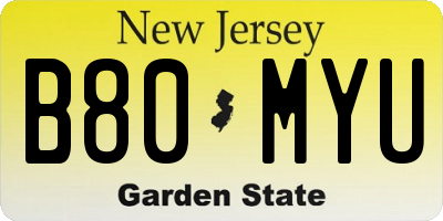 NJ license plate B80MYU