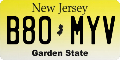 NJ license plate B80MYV
