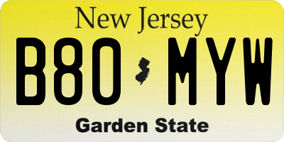 NJ license plate B80MYW